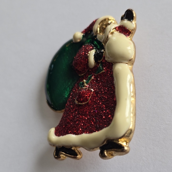 Vintage Santa Claus brooch Christmas holiday pin Red green gold tone - Picture 9 of 9